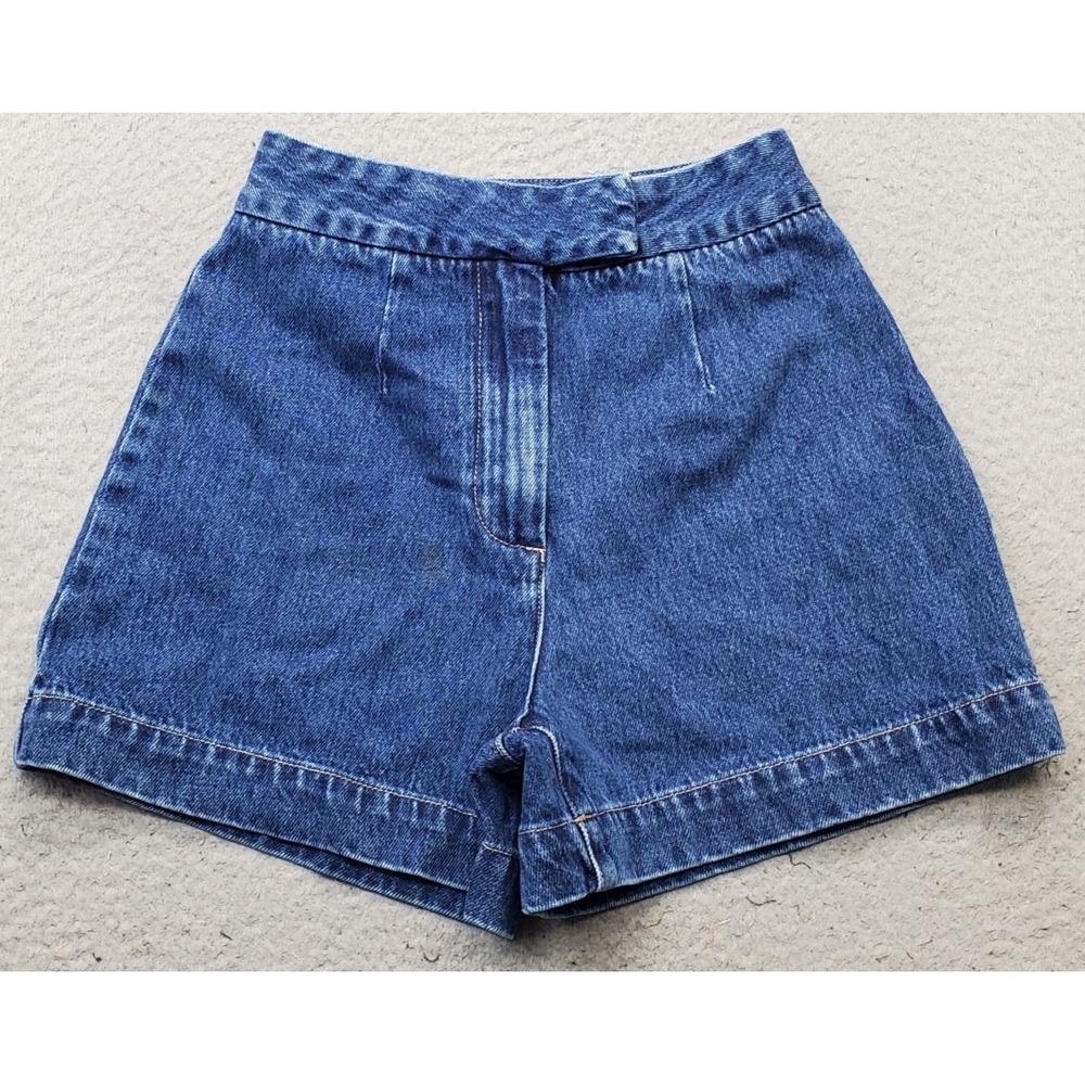 Meshki Jean Shorts Womens XS Blue Denim Dark Wash Lined Tailored Fit High Waist